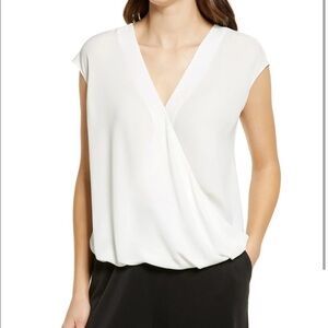 Halogen Surplice Blouson Top In a white Lightweight Chiffon Size X1 Sleeveless